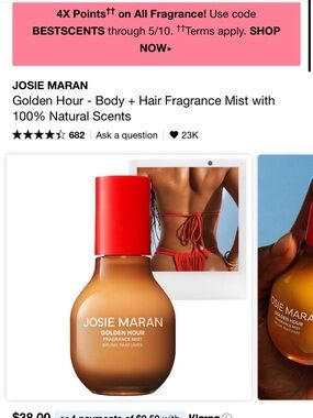 Josie Maran Golden Hour Fragrance Mist - 100ml new